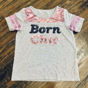 Girls Justice size 12 light gray & pink sequin short sleeve t shirt